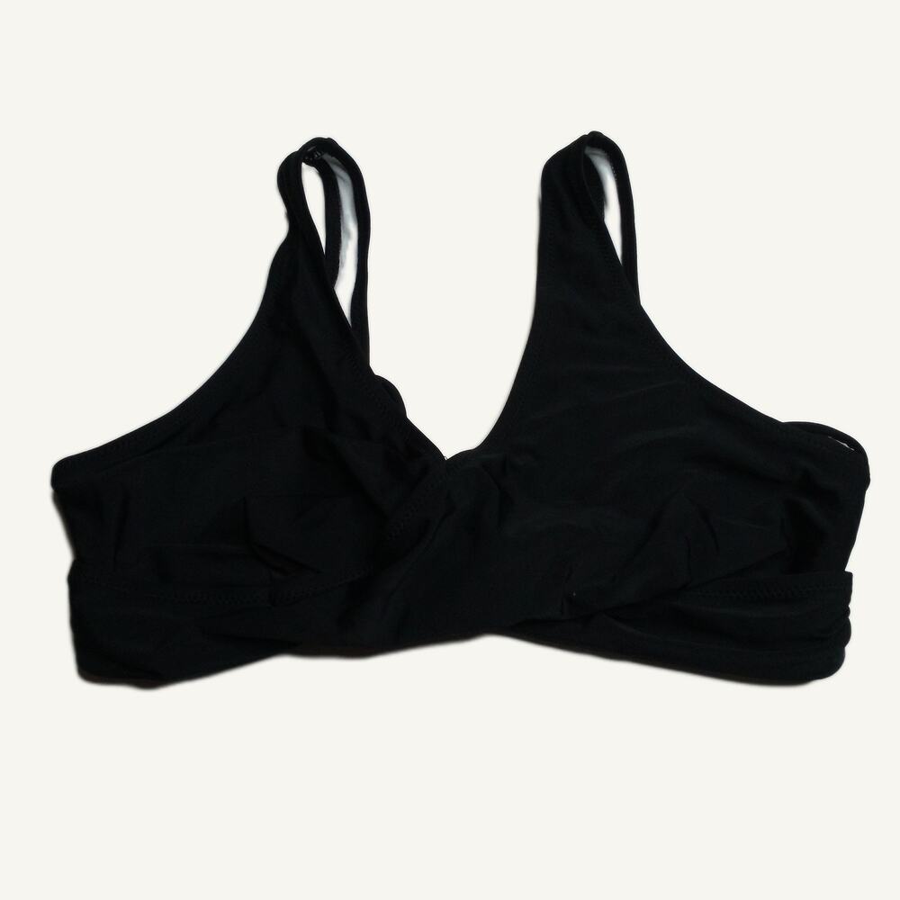 Black Lace-Up Back Bikini Top Swimwear L with Removable Pads & Waffle Lining